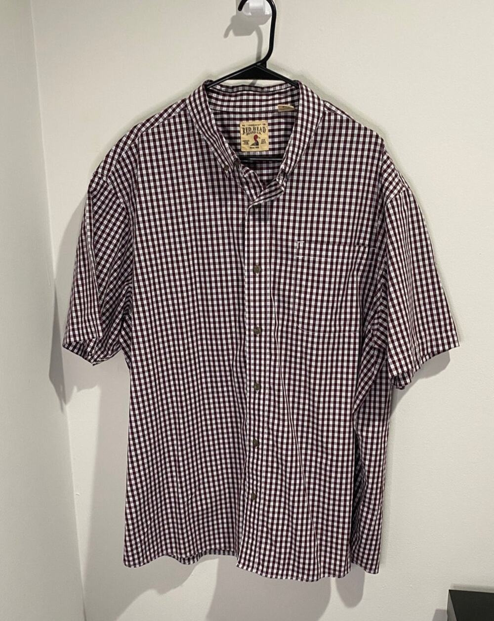 RedHead Button Down Shirt Mens 2XL Maroon Plaid Cotton Relaxed Outdoor Excellent